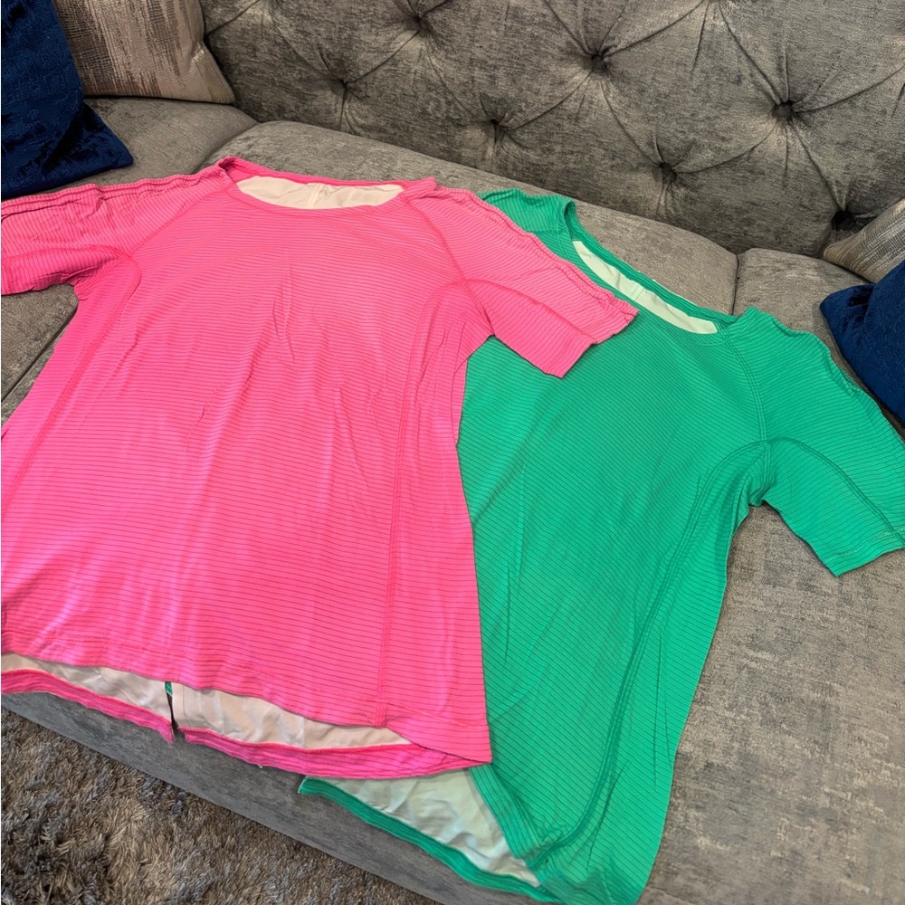 Lululemon Athletica Silver Lining Short Sleeve Running Tee Pink & Green - Size 6